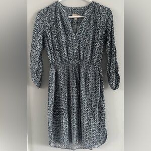 LOFT XSP Petite Blue Geometric 3/4 Sleeve Dress 32”